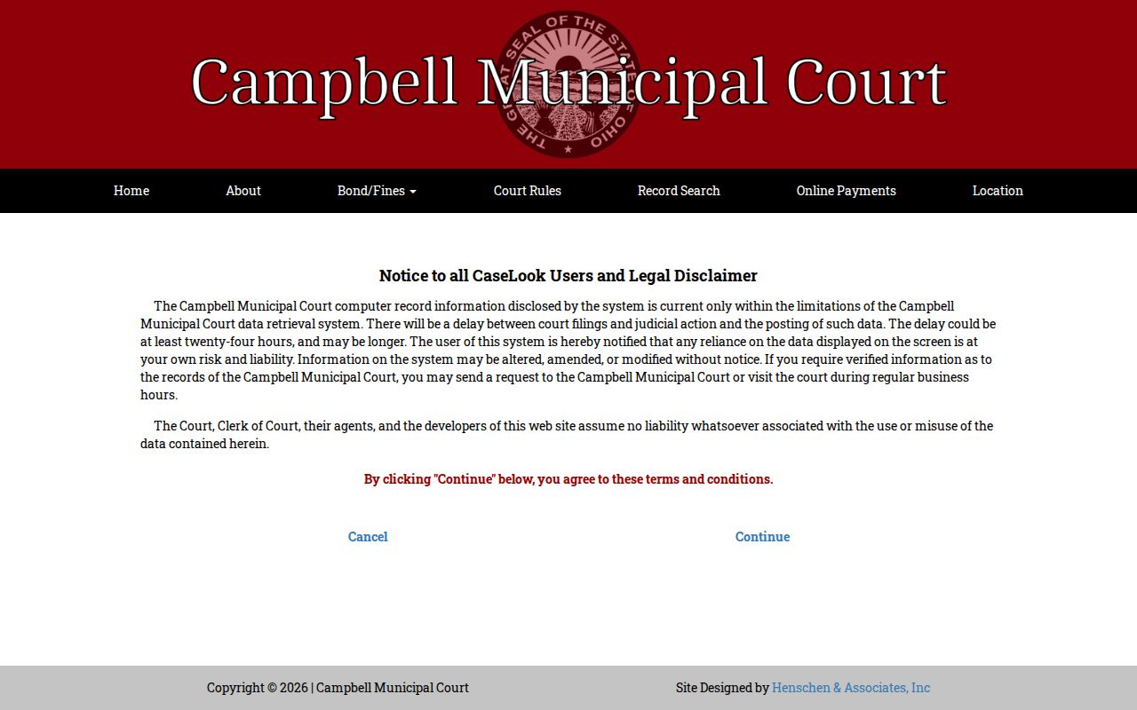 Campbell court records CaseLook public-record search notice