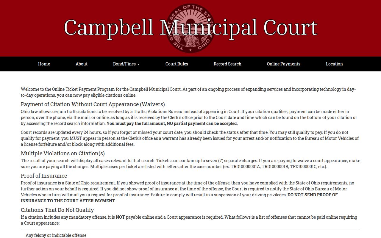 Campbell traffic court docket payment and citation instructions