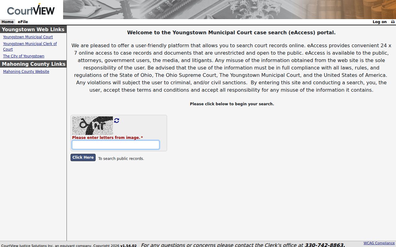 Mahoning County Youngstown Municipal Court docket search portal