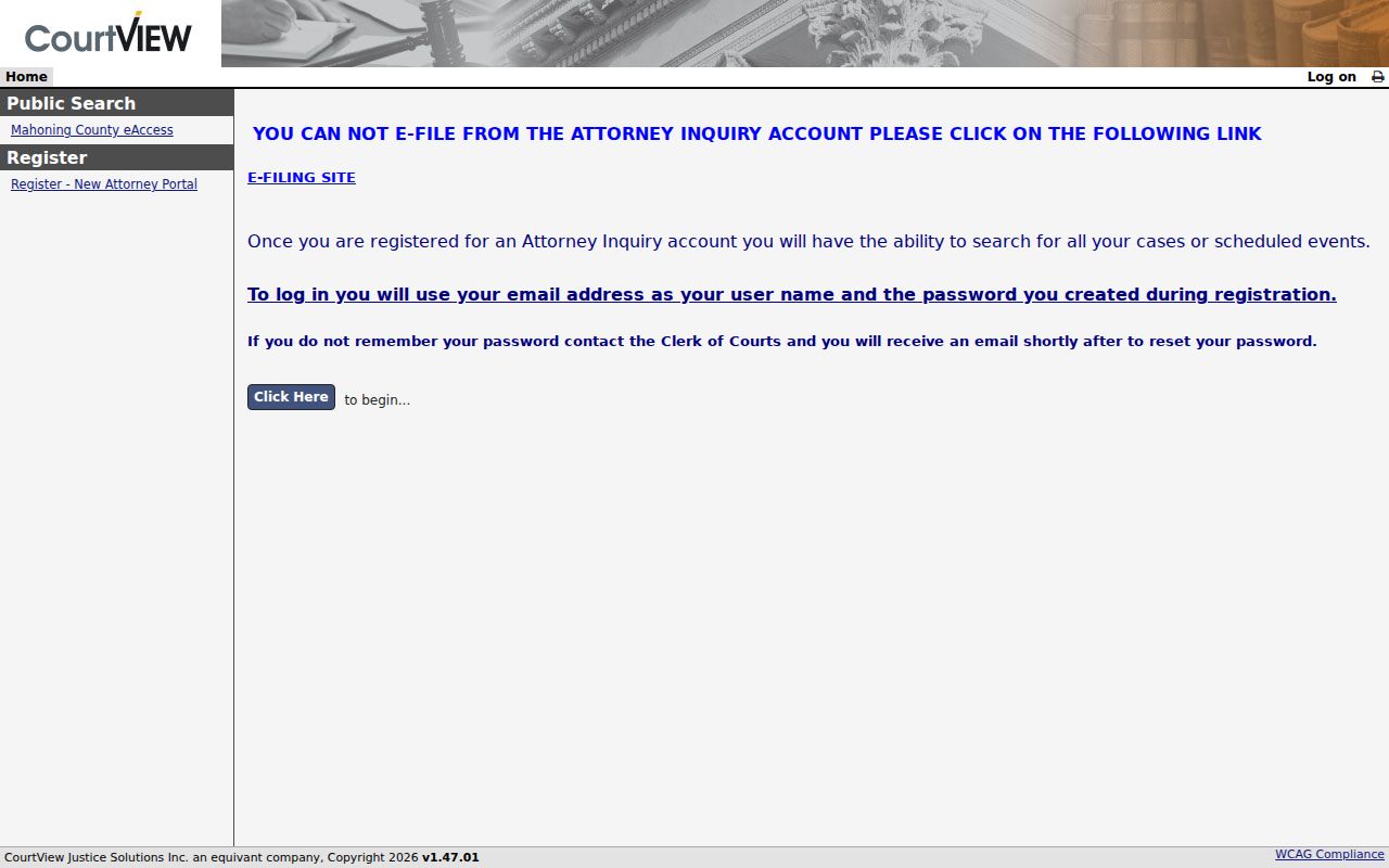 Mahoning County docket search attorney inquiry portal