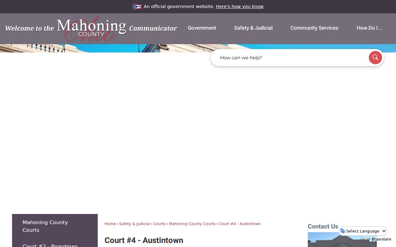 Mahoning County court schedule information for Austintown County Court #4