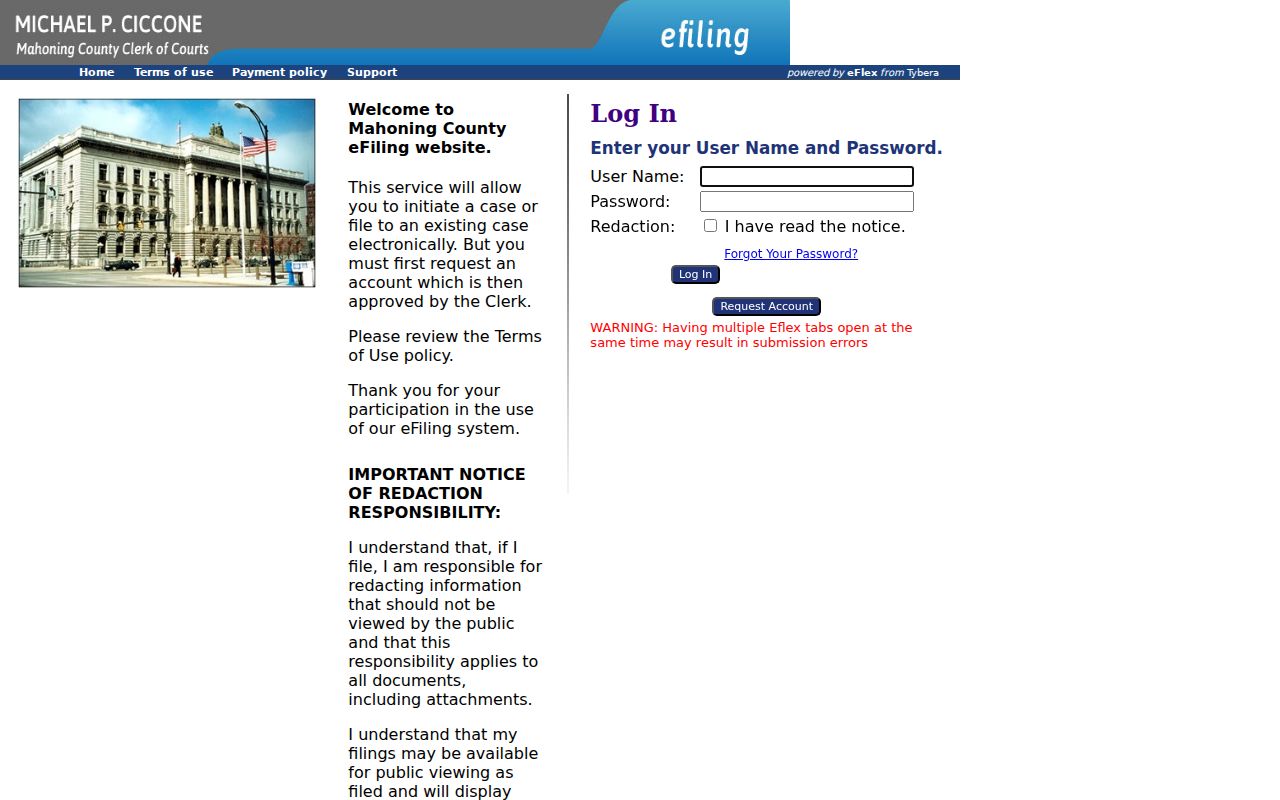 Mahoning County court docket eFiling access point