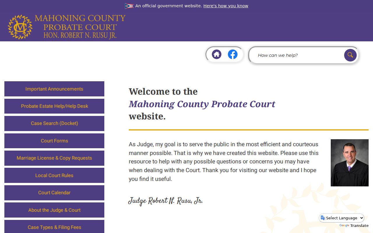 Mahoning County court docket Probate Court access route